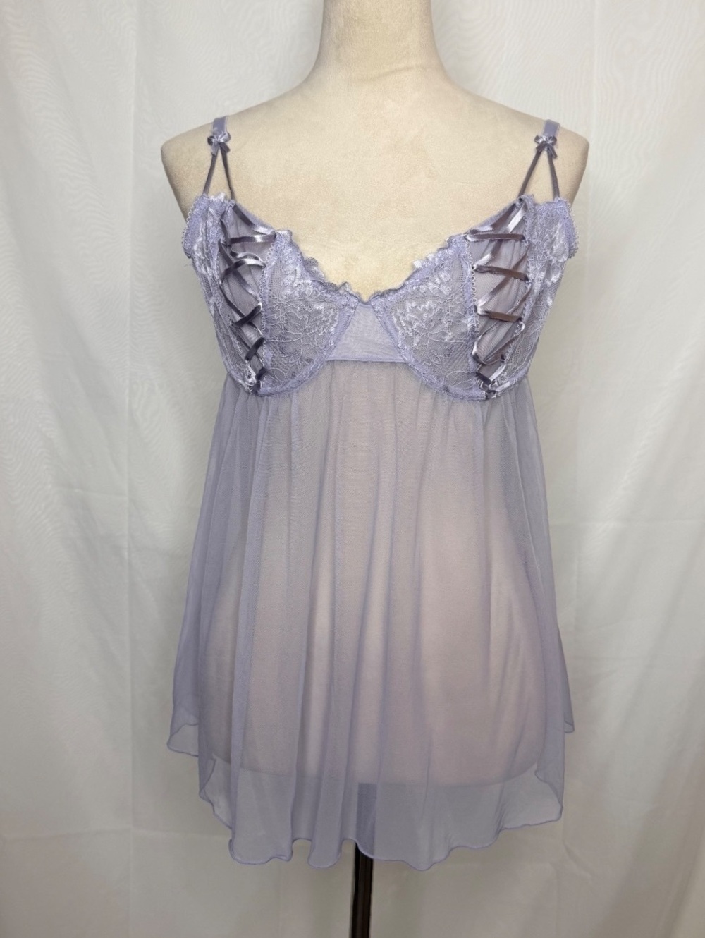 Adore Me 38D Lavender Lace Babydoll Corset Cup Chemise Babydoll Nightgown